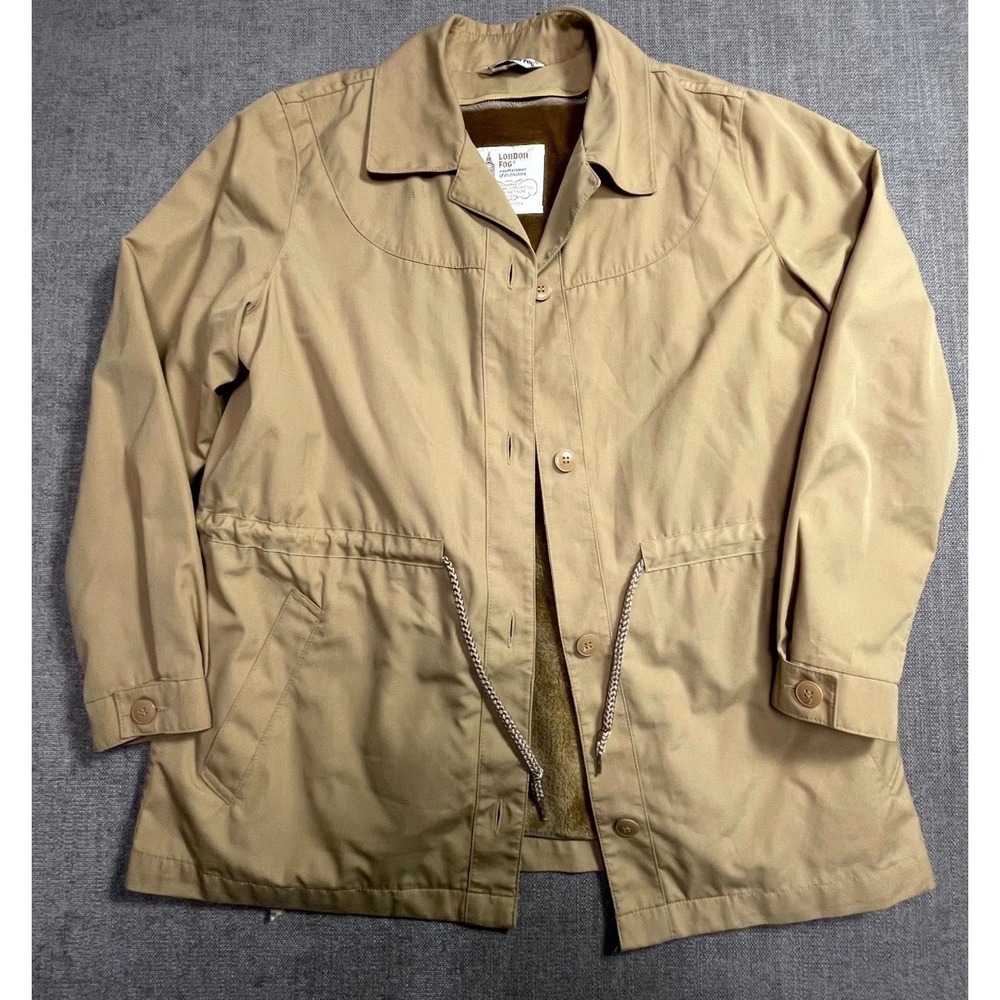 Vintage London Fog Utility Jacket Womens 11/12 Tan Faux Fur Lined Short Coat